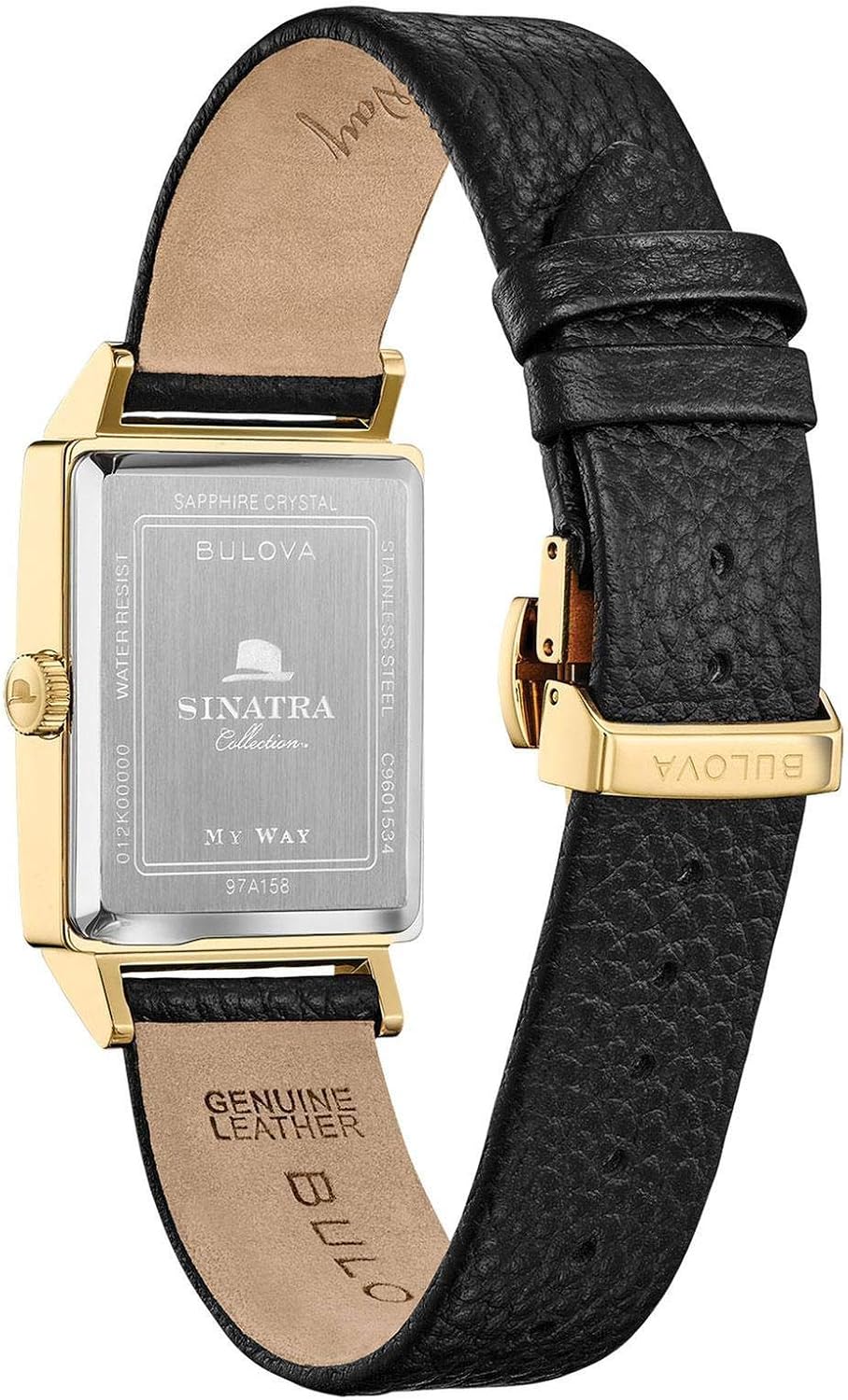 Men's Frank Sinatra My Way Leather Strap Watch Dress Gold Tone/ Black Strap