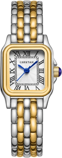 Gold Watches for Women with Small Vintage Bracelet, Rectangular Case Roman Dial