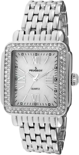 Women Rectangle Dress Watch with Crystal Decorated Bezel, Roman Numerals and Bracelet