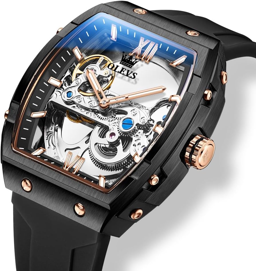 Watch for Men Automatic Mechanical Luxury Dress Tourbillon Stainless Steel Waterproof Wrist Watches Date G6779：black Strap&rose Gold and Black Dial