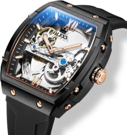 Watch for Men Automatic Mechanical Luxury Dress Tourbillon Stainless Steel Waterproof Wrist Watches Date G6779：black Strap&rose Gold and Black Dial