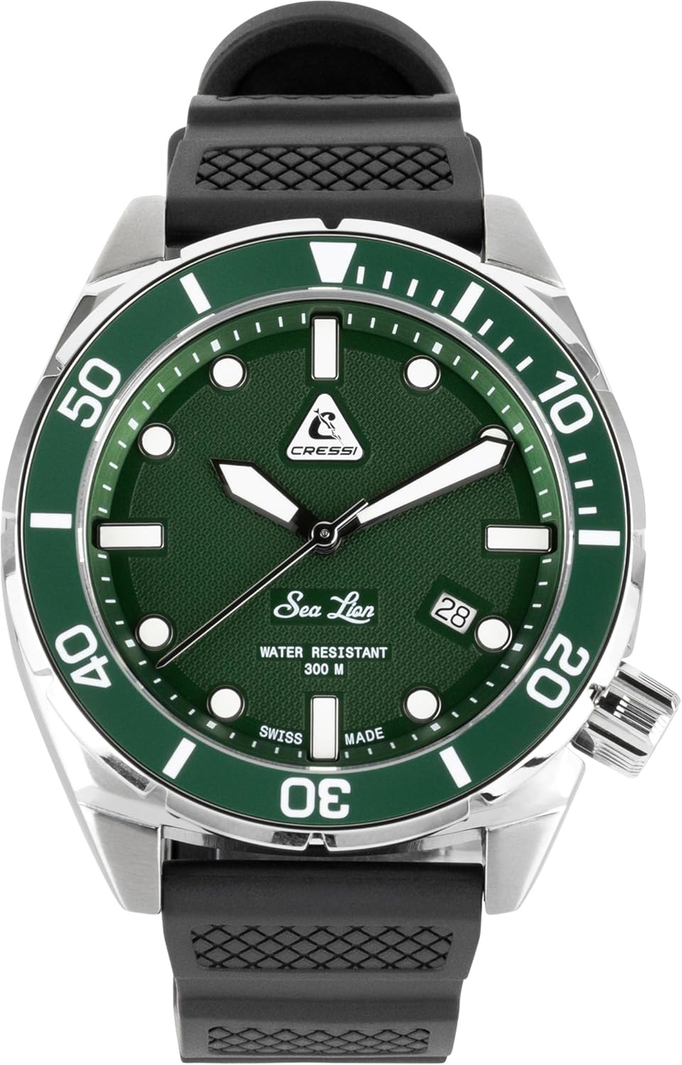 Sea Lion Watch 300m - Professional Unisex Diving Watch, 100% Swiss Made, Water Resistant to 300 Metres Silver/Green Paraggi Edition