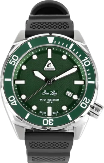 Sea Lion Watch 300m - Professional Unisex Diving Watch, 100% Swiss Made, Water Resistant to 300 Metres Silver/Green Paraggi Edition