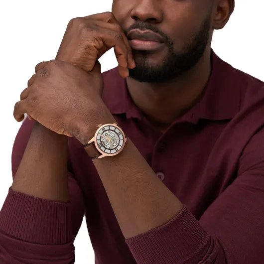 Fossil Townsman Watch for Men, Automatic Three Hand Movement with Stainless Steel or Leather Strap 44 mm Dark Brown