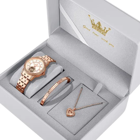 Women’s Watch Automatic Diamond Tourbillon Luxury Fashion Stainless Steel Waterproof Luminous Wrist Watches for Ladies Gift Rose Gold/Starry Sky Blue/Silver 7036: Rose Gold White