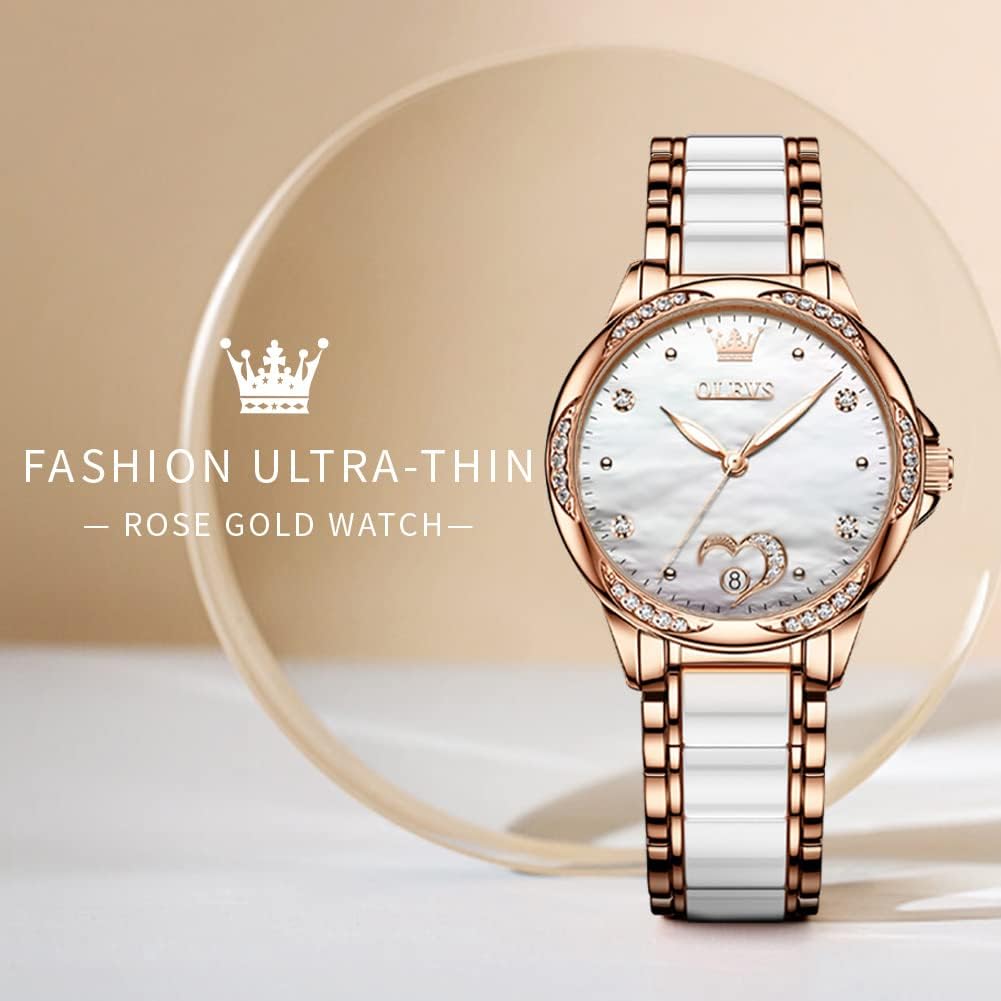 Watches for Women Dress Roman Numerals Diamonds Stainless Steel Waterproof Silver Designer Metal Date Expanding Bracelet Ladies Wrist Watch White