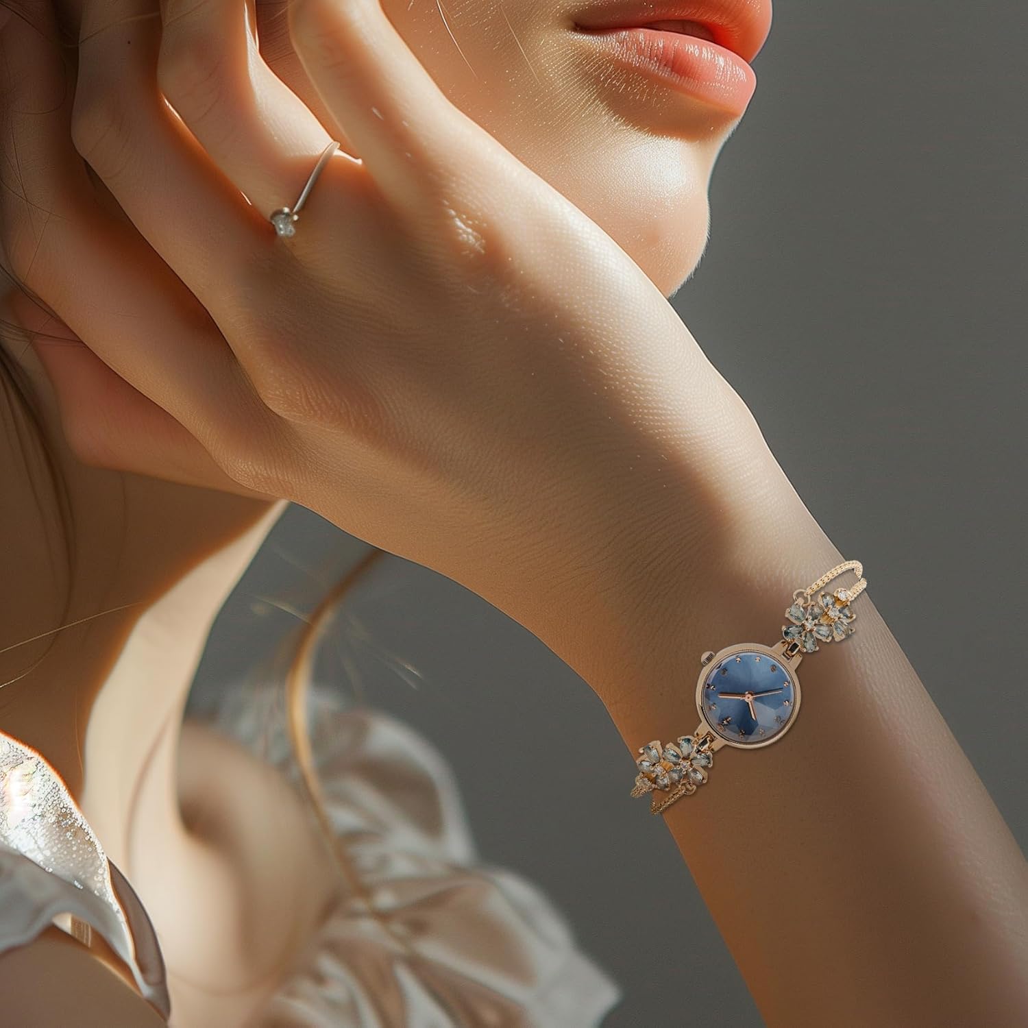 Women's Bracelet Watch Women Luxury Dress Bracelets Wrist Watches Japanese Quartz Ladies Stainless Steel Watch, Water Resistance Brass Strap Watches for Women Ice Blue