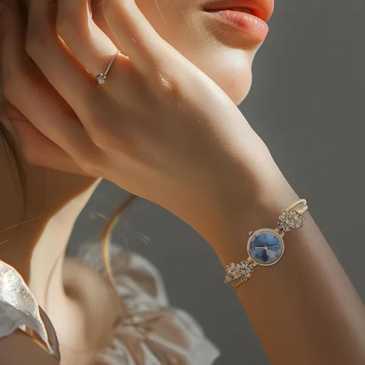 Women's Bracelet Watch Women Luxury Dress Bracelets Wrist Watches Japanese Quartz Ladies Stainless Steel Watch, Water Resistance Brass Strap Watches for Women Ice Blue