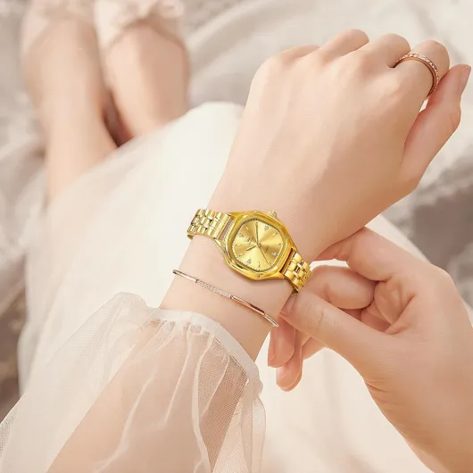 Watches for Women, Small Face Square Dress Ladies Watch, Elegant Stainless Steel Analog Quartz Waterproof Women's Watch 5888-gold Dial/Gold Band