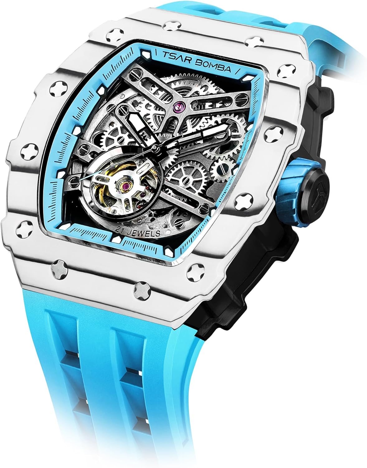 Luxury Automatic Watches for Men Mechanical Men's Watch Japanese Movement Sapphire Glass 50M Waterproof Wrist Watches Silicone Strap Luminous Elegant Gifts Carbon Fibre New - Blue