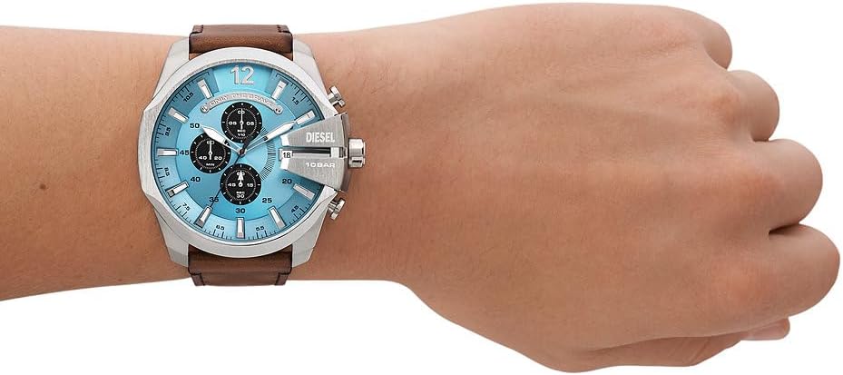 Diesel Mega Chief Stainless Steel Men's Watch with Analog or Digital Movement Brown and Light Blue