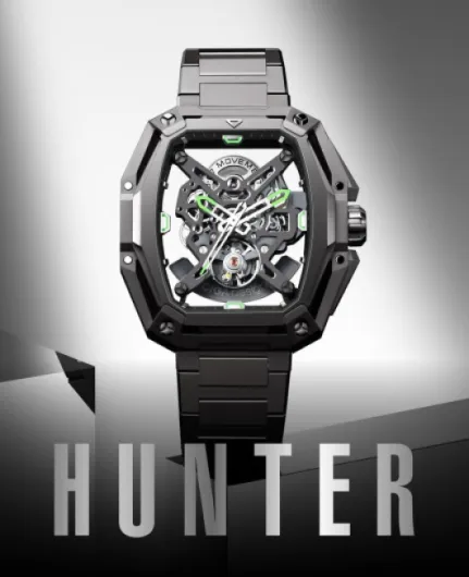 Z Series Hunter Automatic Mechanical Watch, in-House Caliber CD-07, BThree-Layered Octagonal Tonneau, Tapered H-Link Steel Bracelet, Waterproof Timepiece Gifts for Men and Women Carbon
