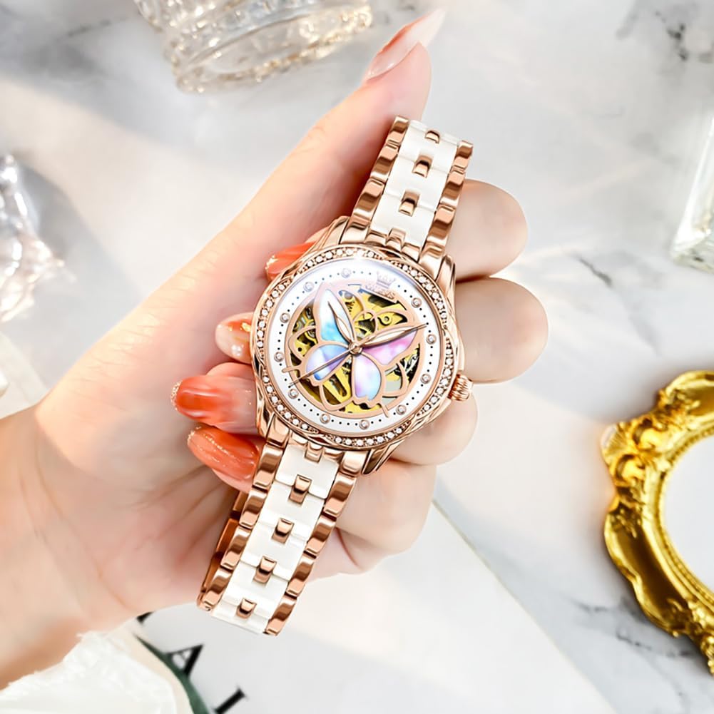 Watches for Women Dress Roman Numerals Diamonds Stainless Steel Waterproof Silver Designer Metal Date Expanding Bracelet Ladies Wrist Watch L6615: Rose Gold ＆ White Face