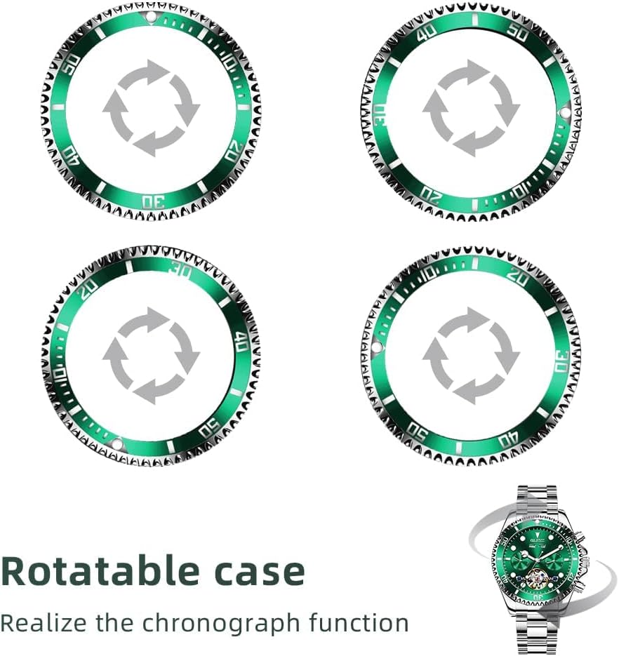 Automatic Watches for Men Self Winding Classic Designer Tourbillon Stainless Steel Waterproof Luminous Male Wrist Watches Silver Band and Green Dial Watches