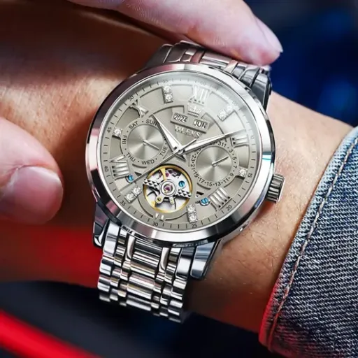 OLEVS 6701 Silver/Grey Review: flashy skeleton dress watch on a budget