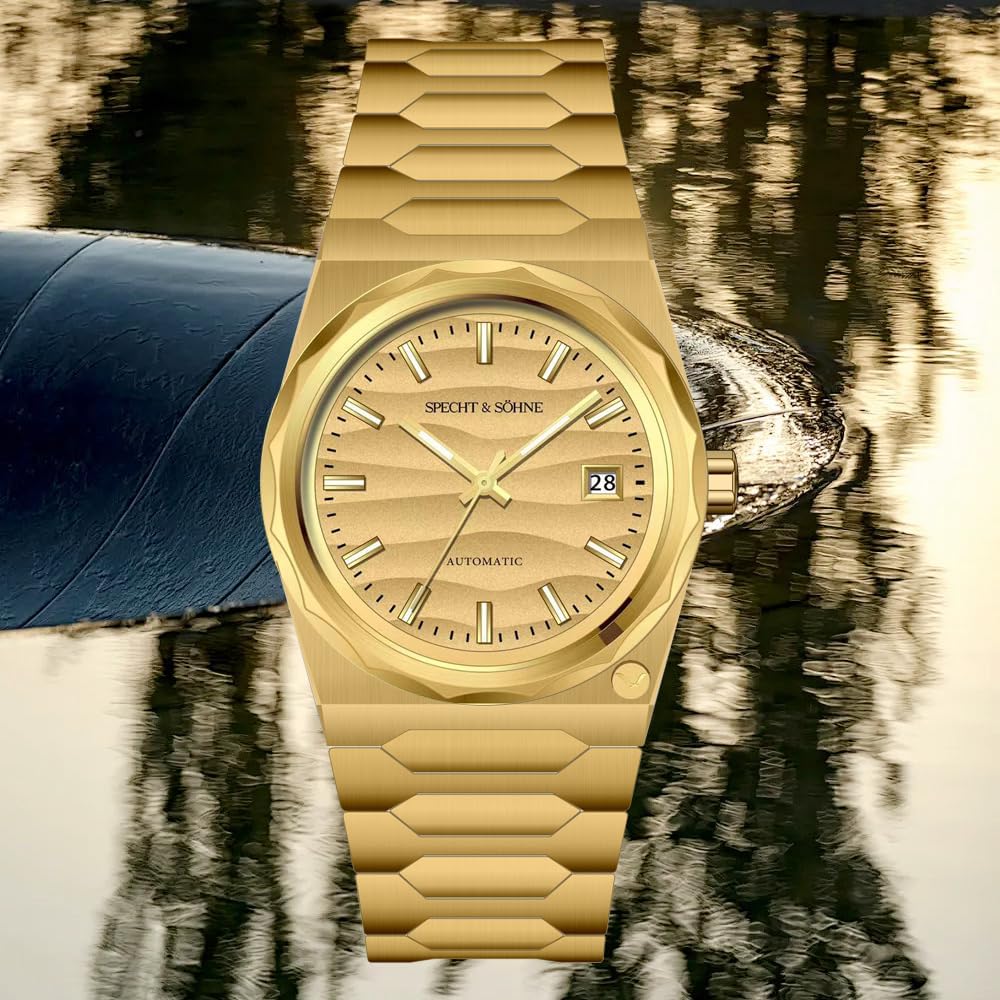 Specht & Söhne Gold Men's Watches Luxury Automatic Watch for Men Stainless Steel Sapphire Crystal Mechanical Wristwatch Waterproof Gold-sand Dune