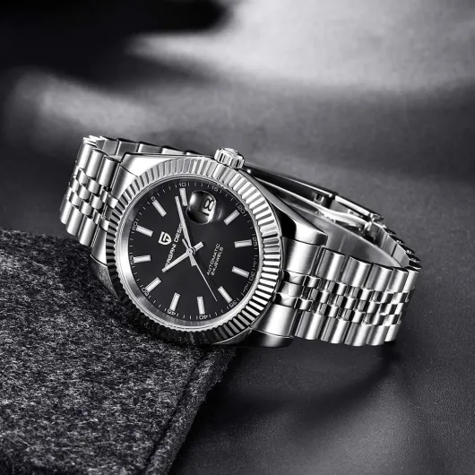 Pagani Design Luxury Men's Automatic Mechanical Watch Japan NH35 Movement Stainless Steel AR Synthetic Sapphire 100m Waterproof Elegant Dress Sports Watches Date (Black)