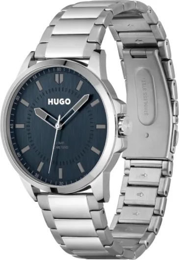 HUGO Analogue Quartz Watch for Men Collection #First - Available with Stainless Steel Bracelet or Leather Strap Blue Stainless steel