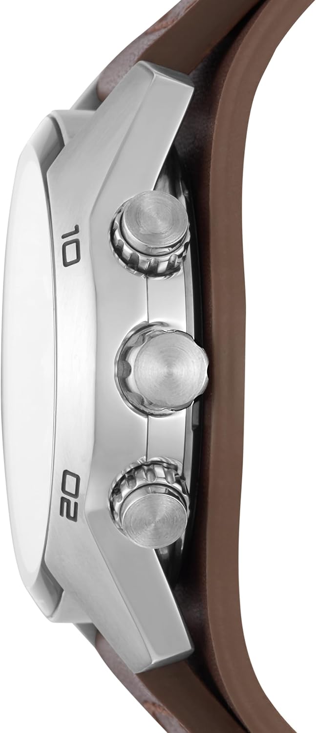 FOSSIL Coachman Watch for Men, Quartz Chronograph Movement with Leather Strap Silver Dial - Brown Leather Bracelet 45 mm
