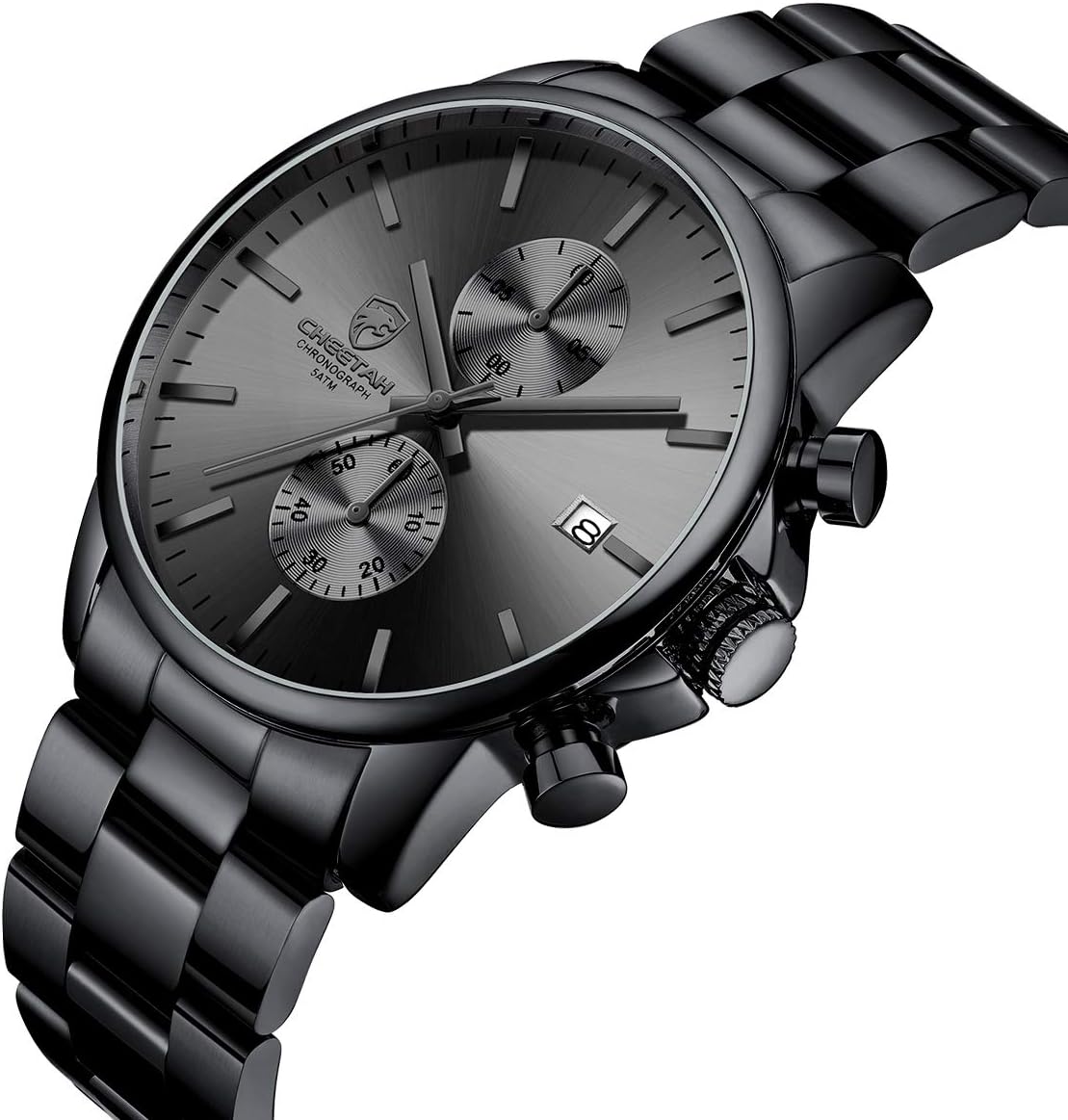 Men's Watches with Stainless Steel and Metal Casual Waterproof Chronograph Quartz Watch, Auto Date B Grey