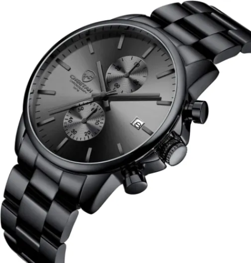 Men's Watches with Stainless Steel and Metal Casual Waterproof Chronograph Quartz Watch, Auto Date B Grey