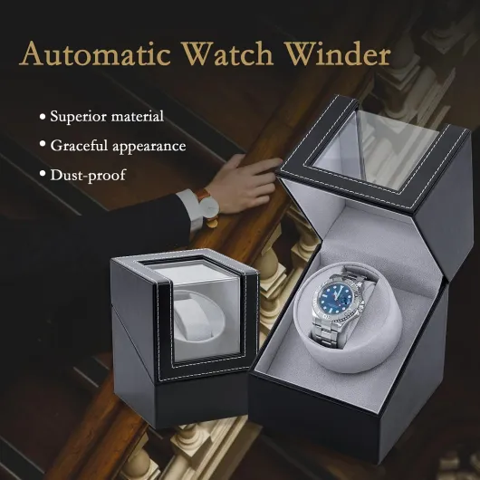 Automatic Watch Winder Box PU Quad Single Automatic Watch Display Storage Wristwatch Black