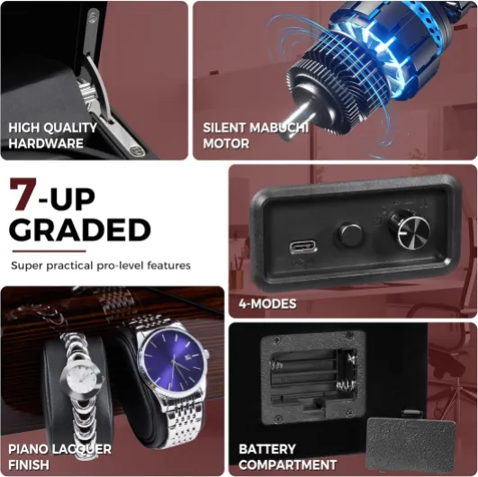 Watch Winder for 2 Watches,Double Automatic Watch Winder Box with Quiet Motor,LED Light,5 Rotation Modes,Auto-Stop Lid Sensor,Red Wooden Piano Finish,Battery or Type-C Adapter Powered,JWW001Y