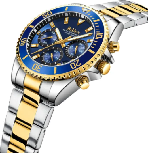 Mens Watches Chronograph Stainless Steel Analog Quartz Watch Waterproof Men's Wrist Watches Business Casual Fashion Watch for Men 01- Silver Gold Blue