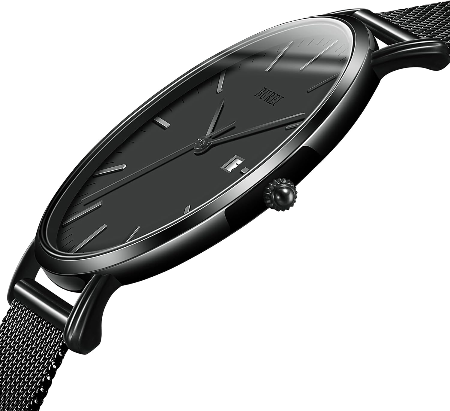 Ultra Thin Men's Watch with Japanese Quartz Movement – Only 6.6mm Slim Watch for Men in Stainless Steel Mesh, Water Resistant - Minimalist Men's Watch for Sports & Leisure - Father's Day Gift Black