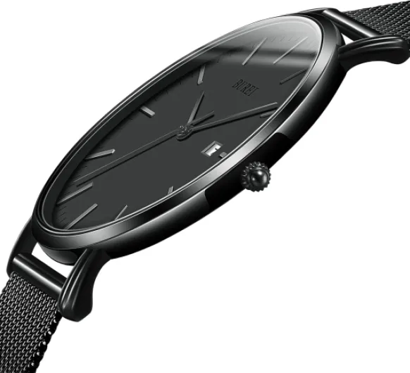 Ultra Thin Men's Watch with Japanese Quartz Movement – Only 6.6mm Slim Watch for Men in Stainless Steel Mesh, Water Resistant - Minimalist Men's Watch for Sports & Leisure - Father's Day Gift Black